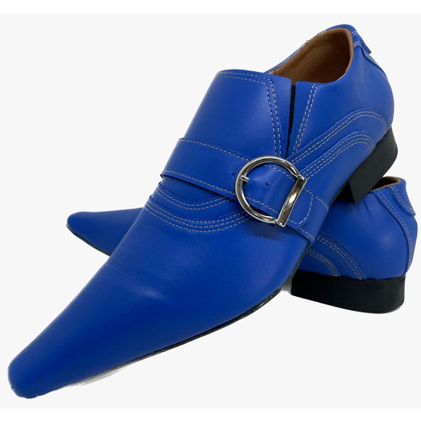 Sapato Masculino Italiano em Couro Social Azul Fivela - Ref: 728