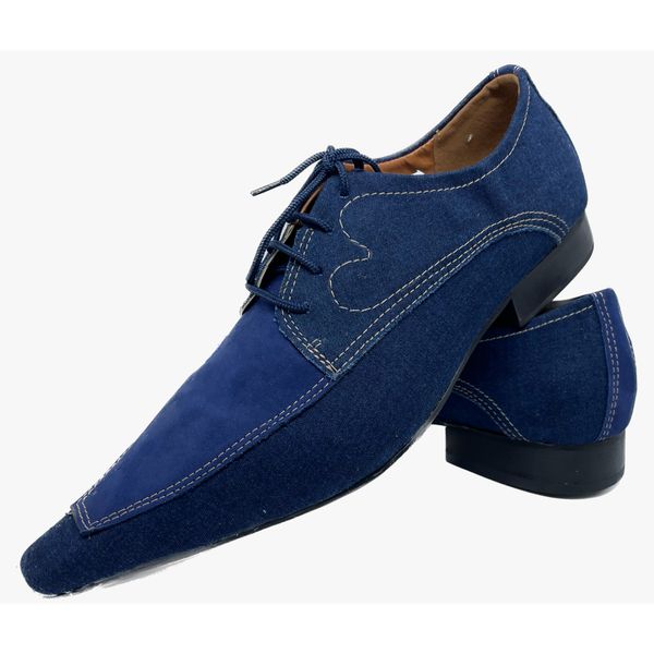 Sapato Masculino Italiano em Jeans Social Executivo Azul - Ref: 741