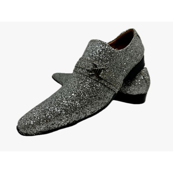 Sapato Masculino Italiano Em Couro Prata Glitter Ref: D881