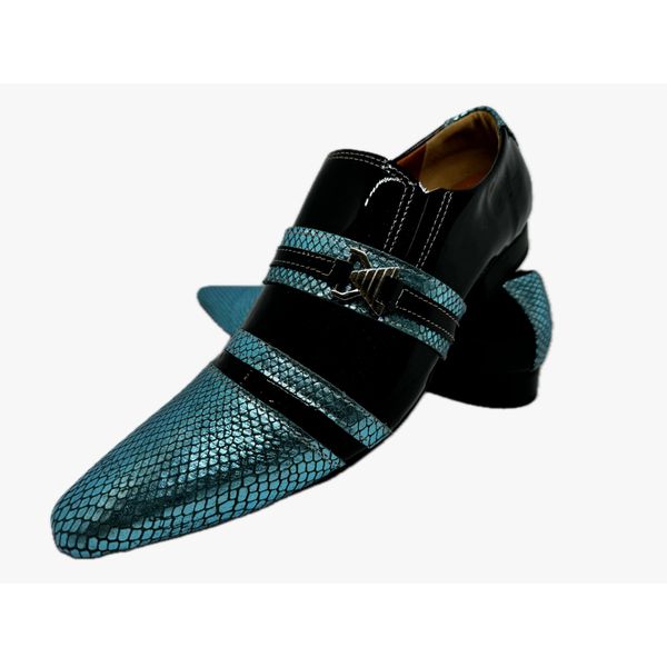 Sapato Masculino Italiano Em Couro Azul Serpente Ref: D883