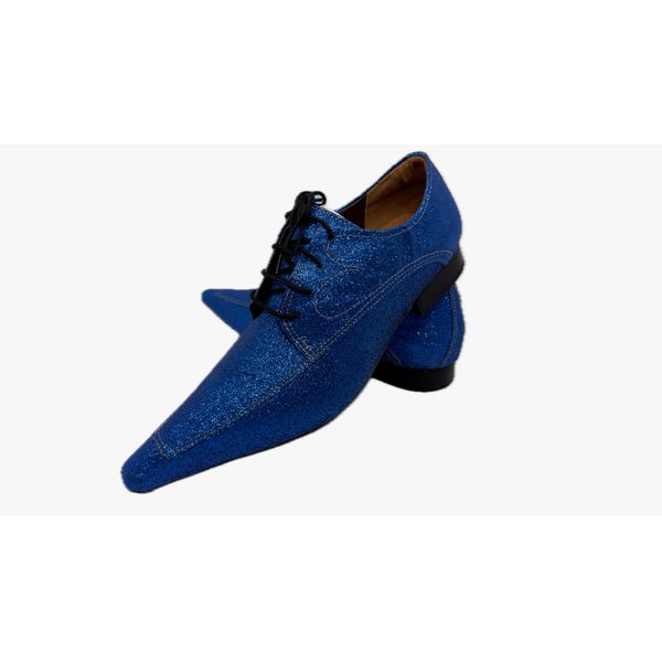 Sapato Masculino Italiano Em Couro Azul Glitter Ref: D886