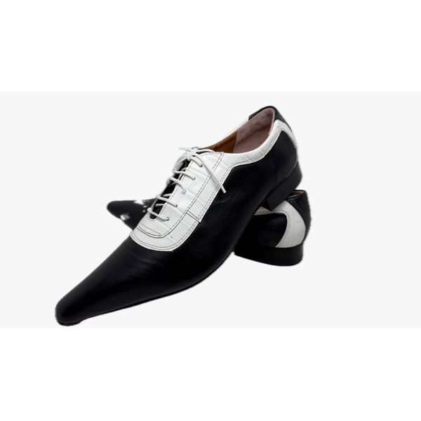 Sapato Masculino Italiano Em Couro Preto e Branco Ref: D910