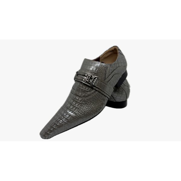 Sapato Masculino Italiano Em Couro Prateado Réptil Ref: D916