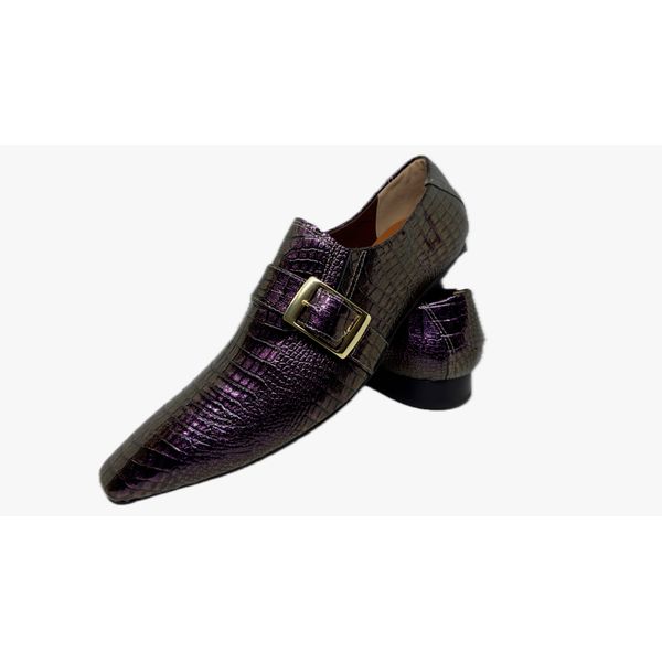 Sapato Masculino Italiano Em Couro Violeta Réptil Ref: D917