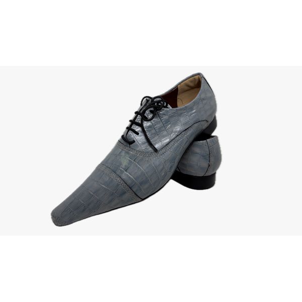 Sapato Masculino Italiano Em Couro Cinza Réptil Ref: D922