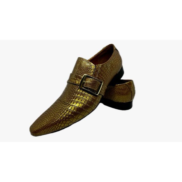 Sapato Masculino Italiano Em Couro Dourado Réptil Ref: D928