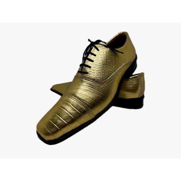 Sapato Masculino Italiano Em Couro Dourado Réptil Ref: D942