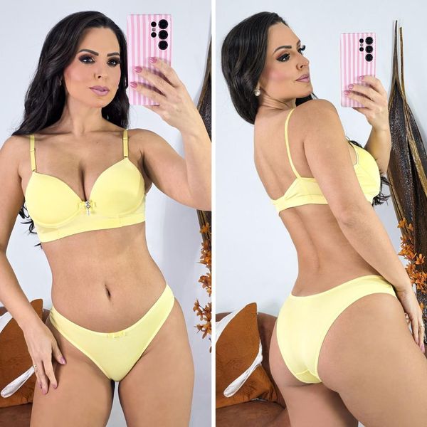 Conjunto de Lingerie em Microfibra com Bojo e Calcinha Biquíni