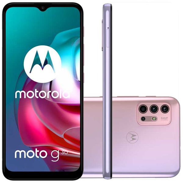Smartphone Motorola Moto G30 White Lilac 128GB, 4GB RAM, Tela de 6.5”, Câmera Traseira Quádrupla, Android 11 e Processador Qualcomm 662 Octa-Core