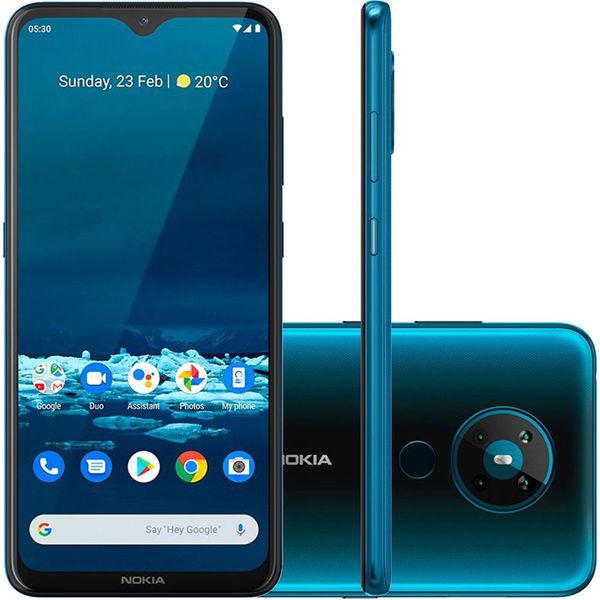 Smartphone Nokia 5.3 128GB Dual Chip Android 10 Tela 6.55&quot; Octa Core Câmera 13MP+5MP+2MP+2MP Frontal 8MP- Verde Ciano