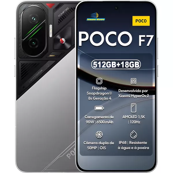 携帯電話本体 POCO F7 silver 12GB RAM 512GB ROM Celular Poco F7 5G 512GB 12GB Ram Silver - Loja Física em BH