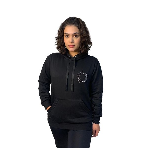 Blusa Moletom Bordado Canguru Capuz Feminino