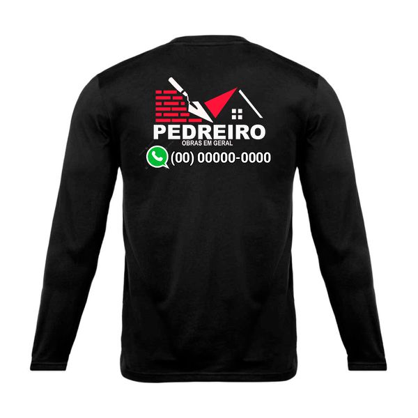 Camiseta Manga Longa Uniforme para Pedreiro personalizado com seu TELEFONE 