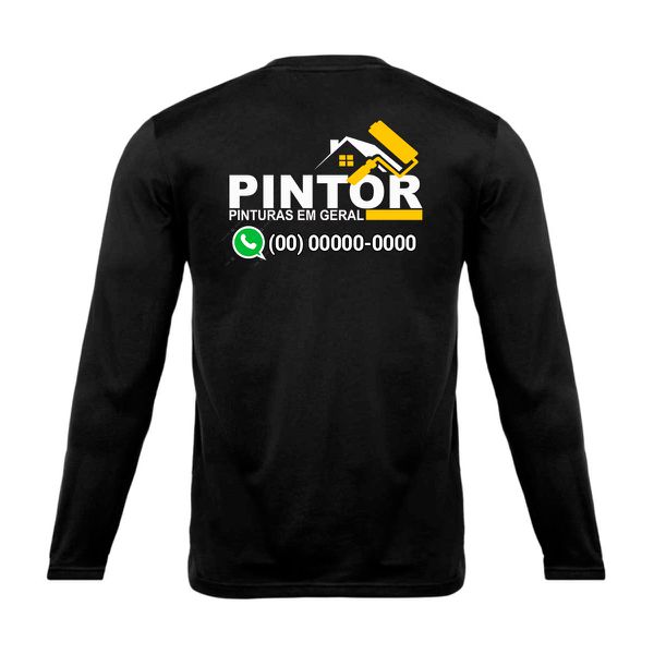 Camiseta Manga Longa Uniforme para Pintor personalizada com TELEFONE 