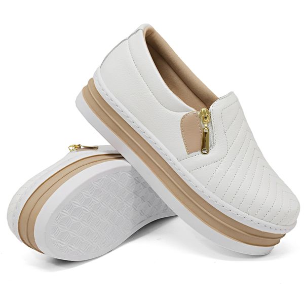 SlipOn Feminino Ziper Lateral DK Shoes Branco Rose