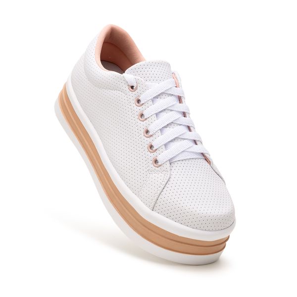 Tênis Casual Helena Branco Branco C/ Rose