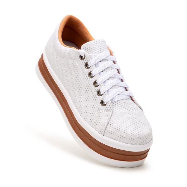 Tênis Casual Helena Branco Branco C/ Caramelo