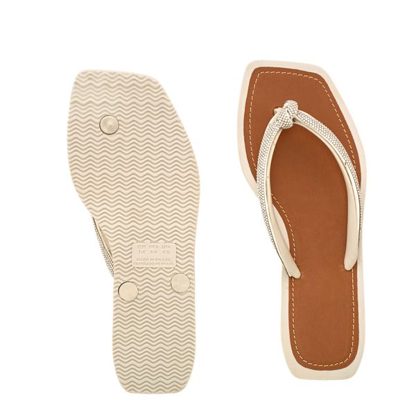 Chinelo Feminino com Strass Branco Prata