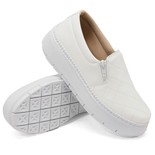 SlipOn Feminino Matelasse Ziper Lateral DK Shoes Branco