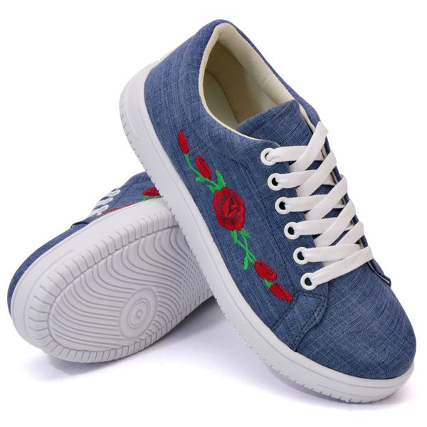 Tênis Siena Bordado Flor Dk Shoes Jeans Claro