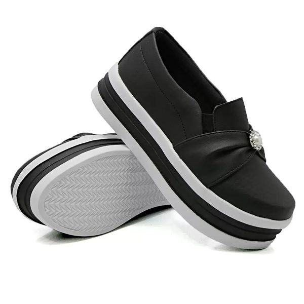 Tênis Slip On Dk Shoes Pérolas Plataforma Preto