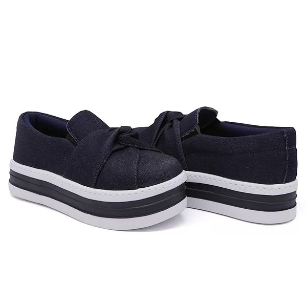 Tênis Slip On Nó Frontal Dk Shoes Flat Form Jeans Escuro