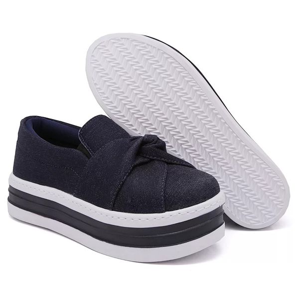 Tênis Slip On Nó Frontal Dk Shoes Flat Form Jeans Escuro