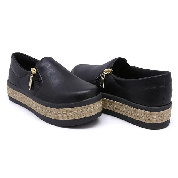 Tênis Dk Shoes Slip On Zíper Alto Todo Preto Corda