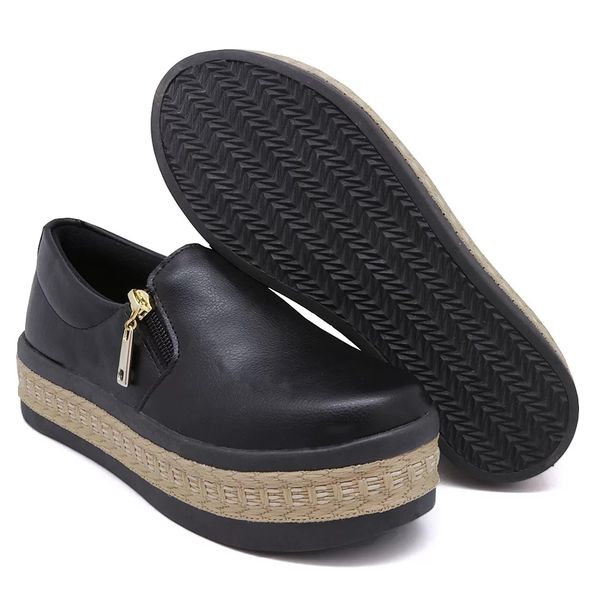 Tênis Dk Shoes Slip On Zíper Alto Todo Preto Corda