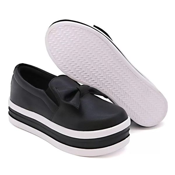 Tênis Iate Slip On Laço Gravata Flat Form Dk Shoes Preto