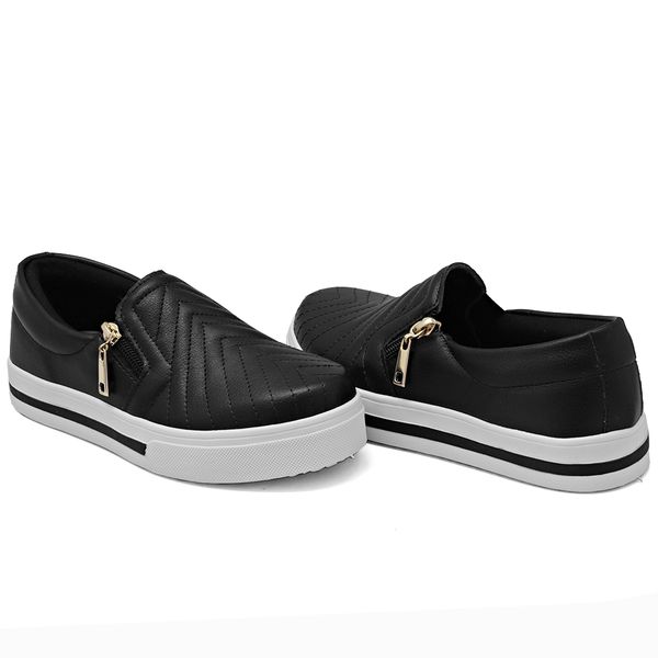 Tênis Slip On Zíper Iate Costura Frontal Dk Shoes Preto DK Shoes
