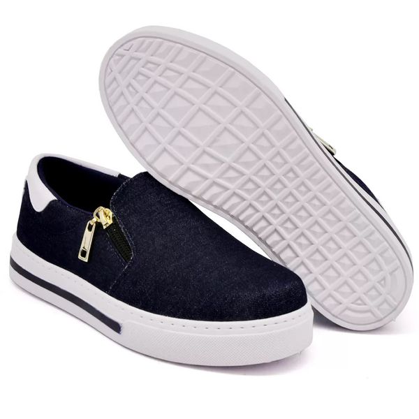 Tênis Feminino Slip On Dk Shoes Zíper Lateral Duas Cores