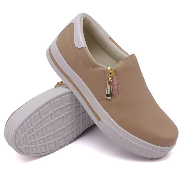 Tênis Feminino Slip On Dk Shoes Zíper Lateral Duas Cores 