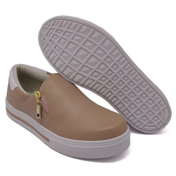 Tênis Feminino Slip On Dk Shoes Zíper Lateral Duas Cores 