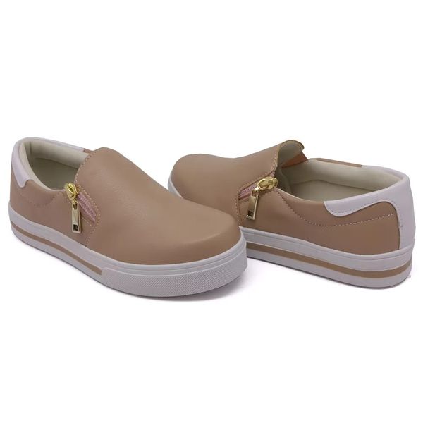 Tênis Feminino Slip On Dk Shoes Zíper Lateral Duas Cores 