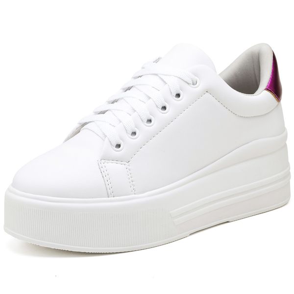 Tênis Feminino Sola Alta Branco Detalhes Roxo e Az... - DM STOREE