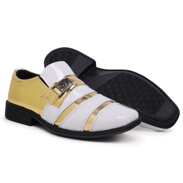 Sapato Social Infantil Congo Branco e Dourado DM STOREE