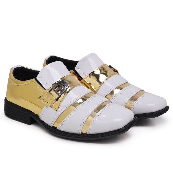 Sapato Social Infantil Congo-Branco e Dourado - DM STOREE