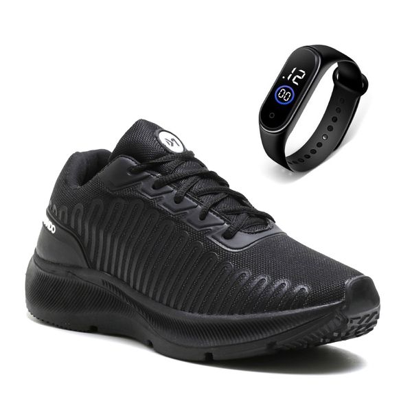 Tênis Esportivo Masculino Em Nylon Ultraleve Confortável + Relógio