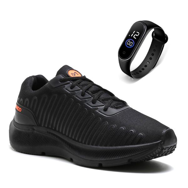 Tênis Esportivo Masculino Em Nylon Ultraleve Confortável + Relógio