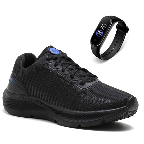 Tênis Esportivo Masculino Em Nylon Ultraleve Confortável + Relógio