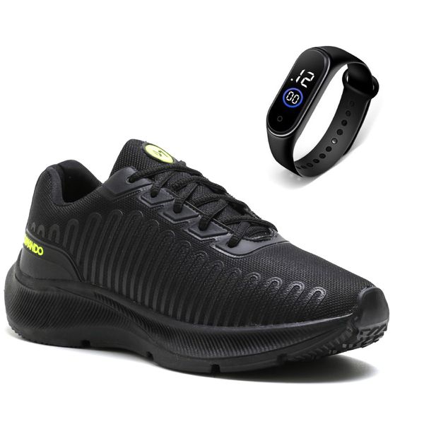 Tênis Esportivo Masculino Em Nylon Ultraleve Confortável + Relógio