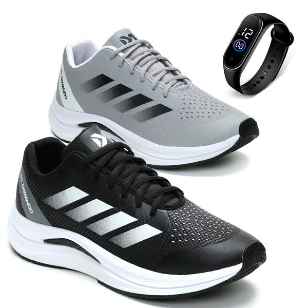 Kit 2 Pares Tênis Masculino Esportivo Para Malhar Em Nylon Ultraleve + Relógio