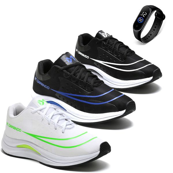 Combo 3 Pares Tênis Masculino Esportivo Para Treino Lançamento + Relógio