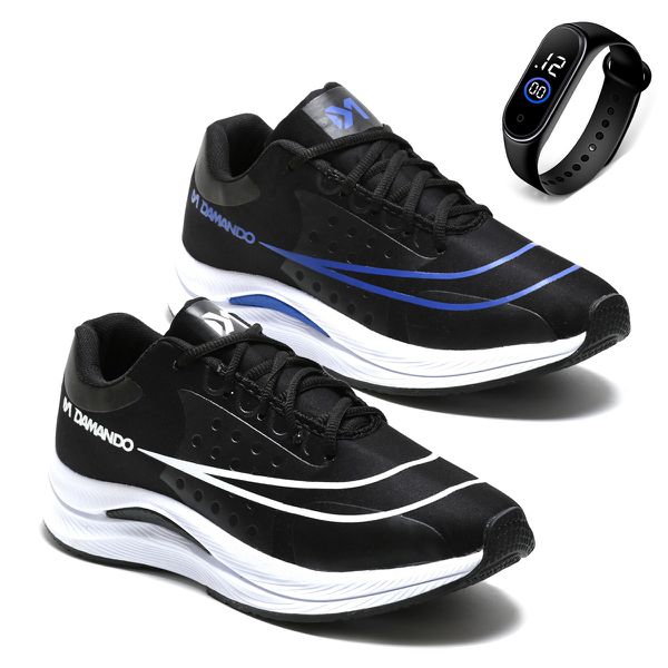 Kit 2 Pares Tênis Masculino Esportivo Para Treino Lançamento + Relógio