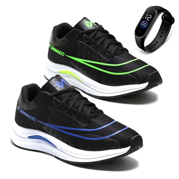Kit 2 Pares Tênis Masculino Esportivo Para Treino Lançamento + Relógio