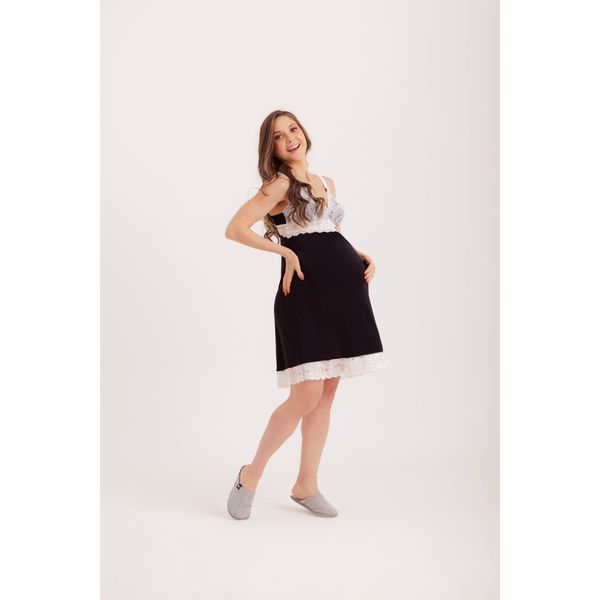Camisola Gestante de Liganete Lisa com Renda Contrastando