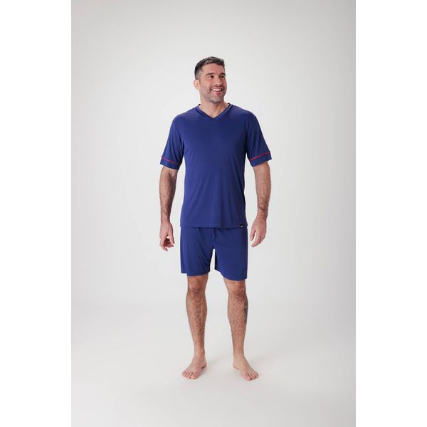 Pijama Masculino de Liganete lisa com Detalhe de Vivo na Manga