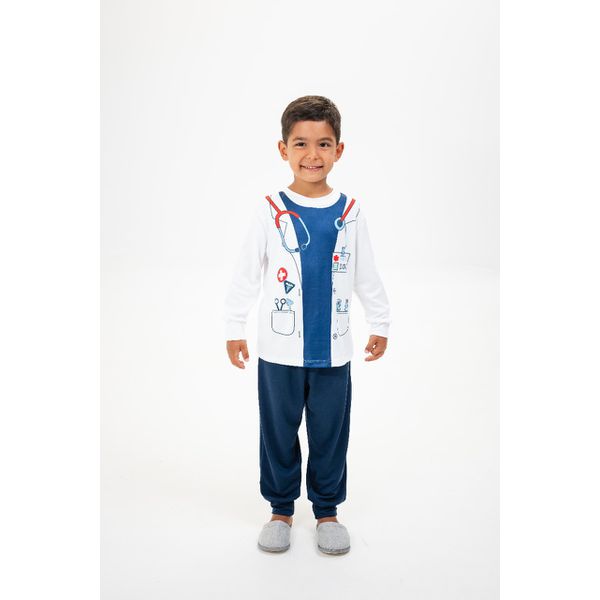 Pijama Longo Infantil de Doutor em Malha Suede