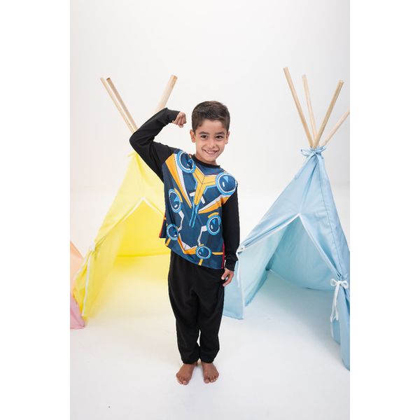 Pijama Longo Infantil de Super-Heróis em Malha Suede